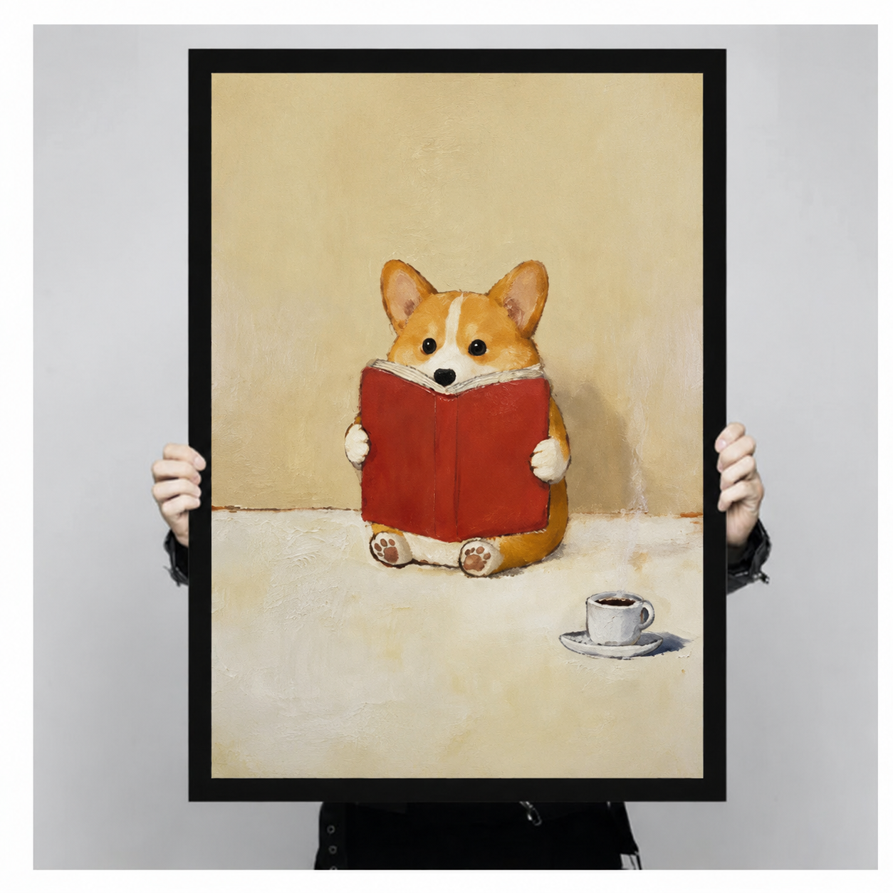 Reading Corgi Oil Painting Canvas Wall Art