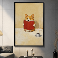 Reading Corgi Oil Painting Canvas Wall Art