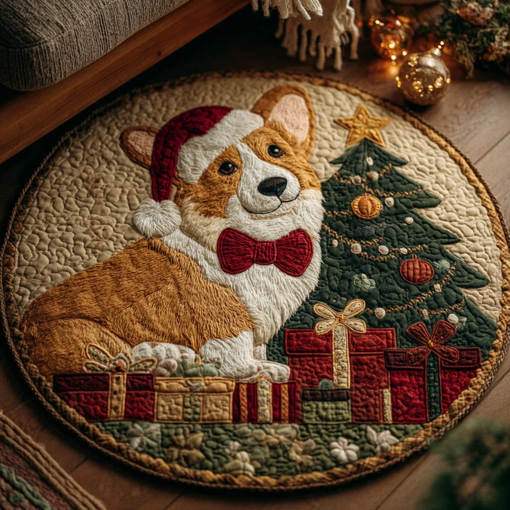 Corgi Santa Quilted Round Mat