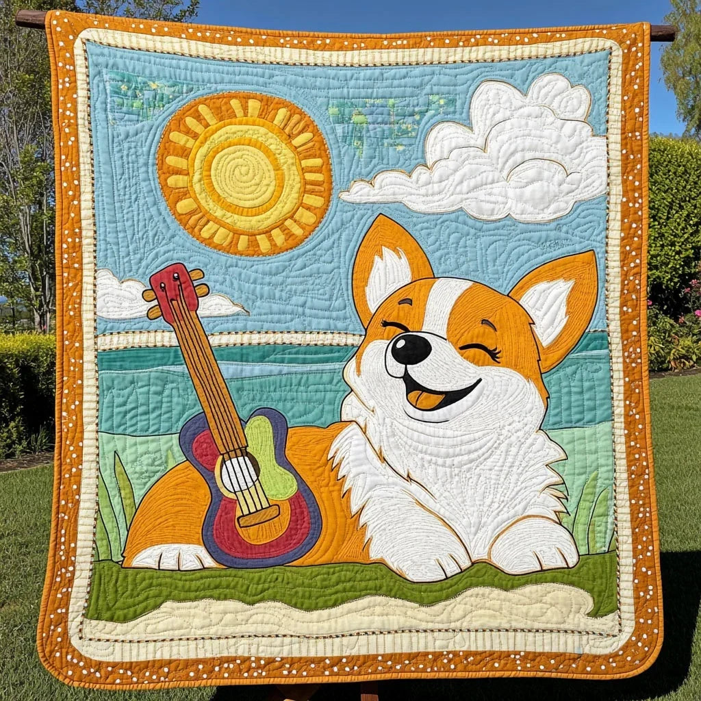 Corgi Summer Joy Quilt Blanket