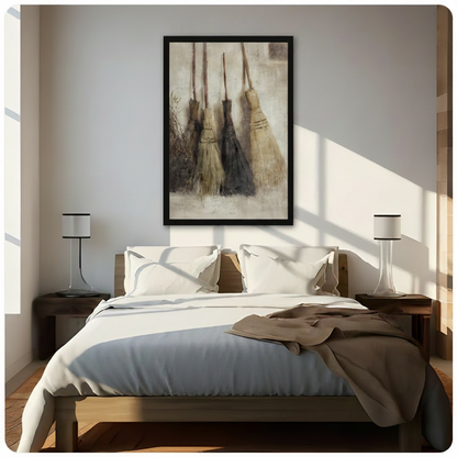 Antique Witch Brooms Gothic Canvas Wall Art