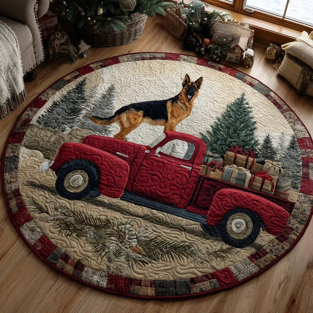 Country German Shepherd Heart Quilted Round Mat