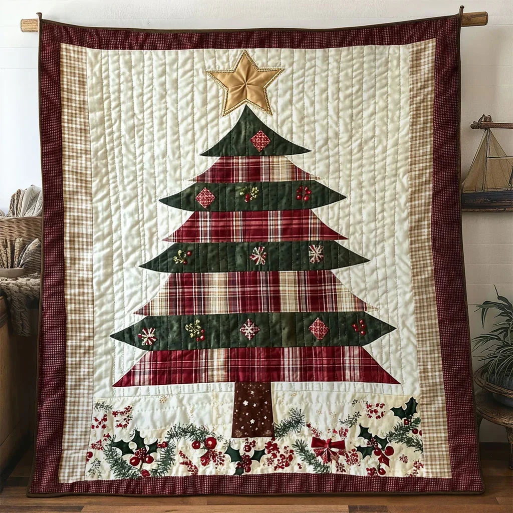 Country Light Christmas Tree Quilt Blanket