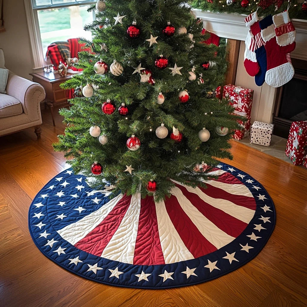 Country Pride Christmas Quilted Tree Skirt