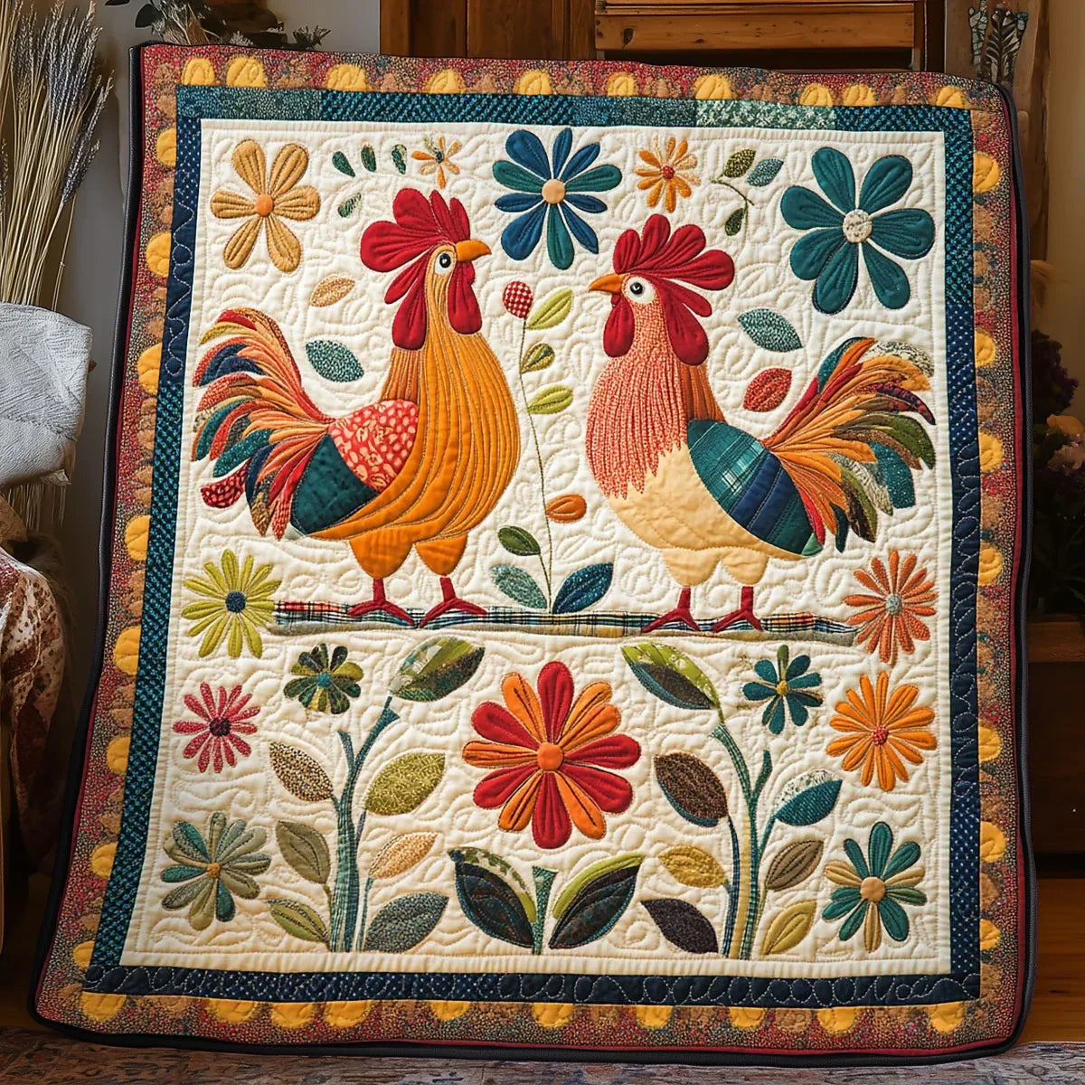 Countryside Rooster Quilt Blanket