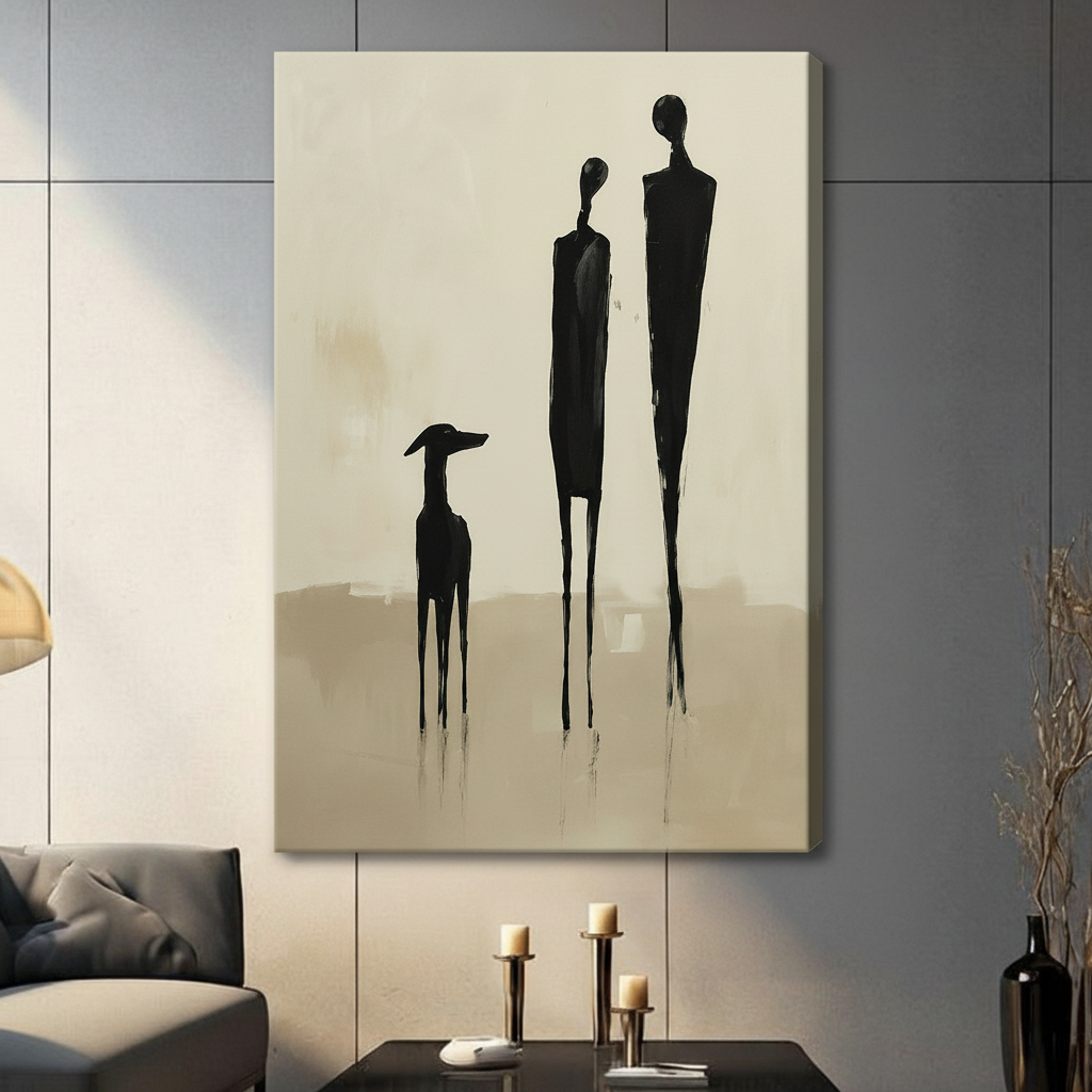Abstract Figures & Greyhound Minimalist Canvas Art
