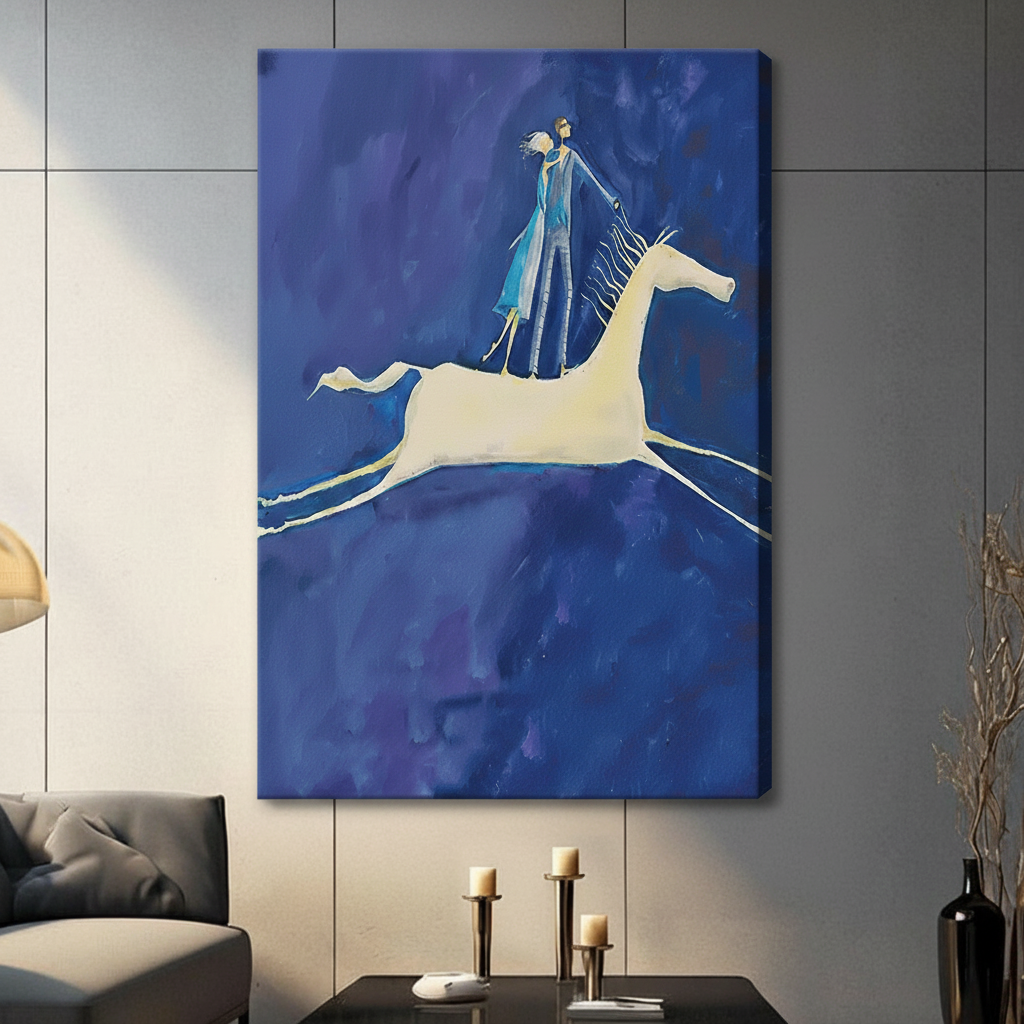 Dreamy Blue Horse Rider Canvas Art Wall Art