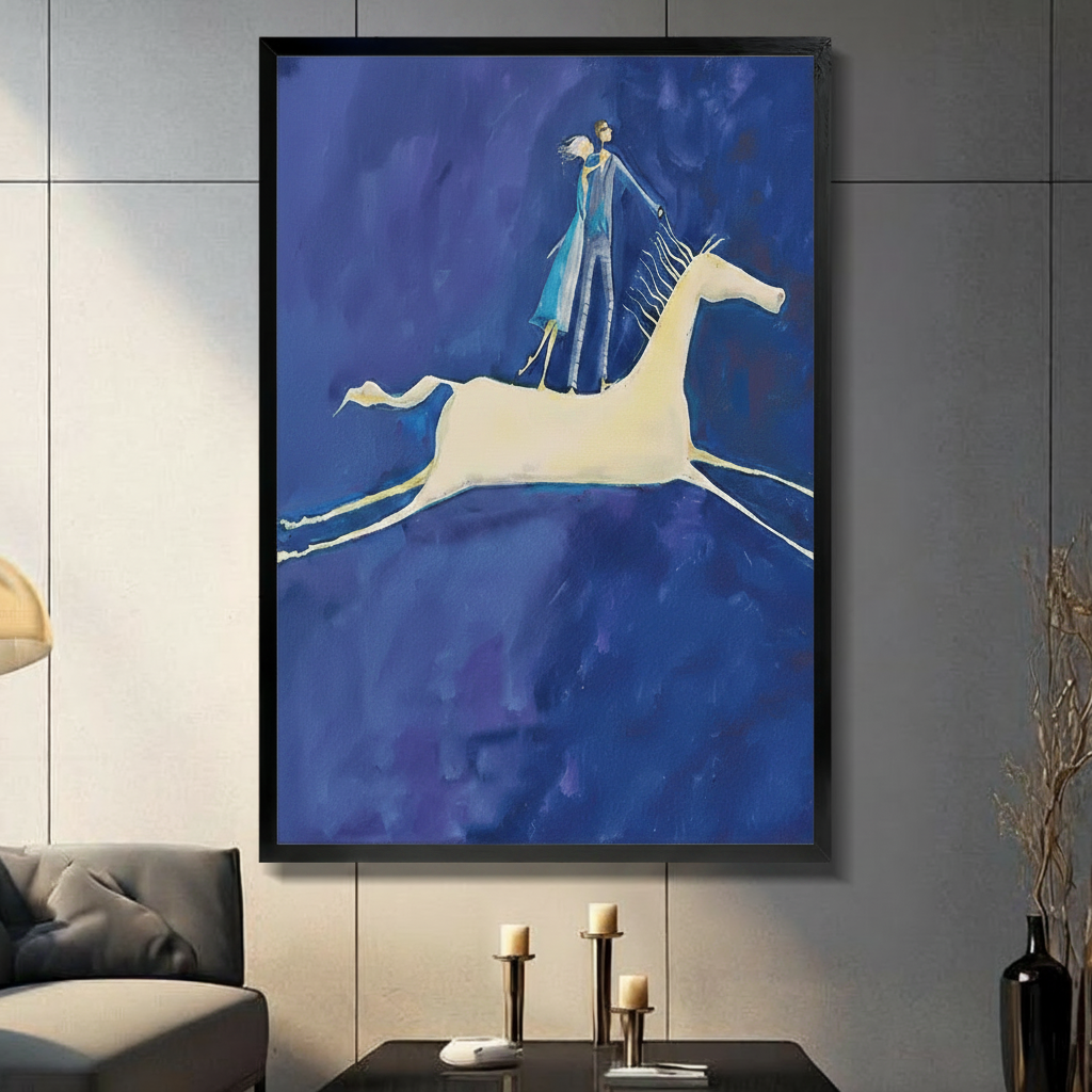 Dreamy Blue Horse Rider Canvas Art Wall Art