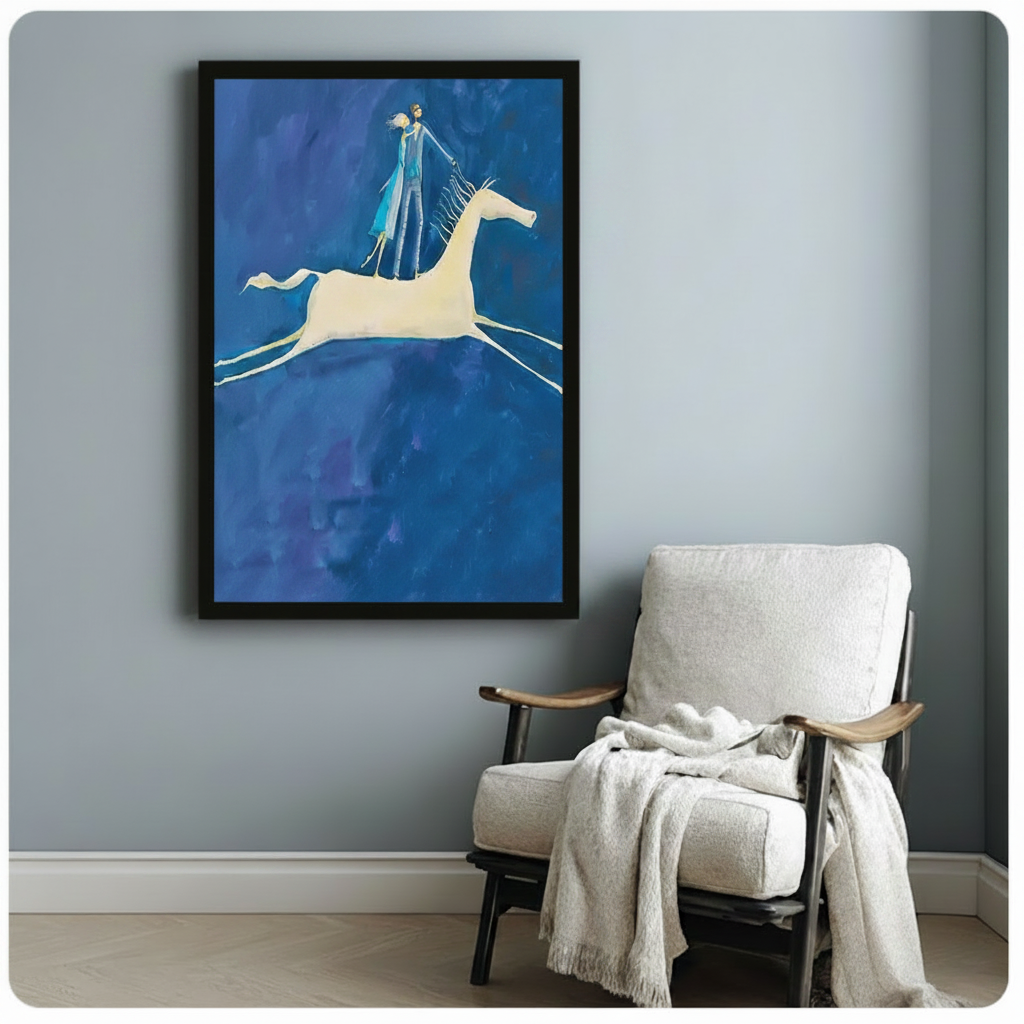 Dreamy Blue Horse Rider Canvas Art Wall Art