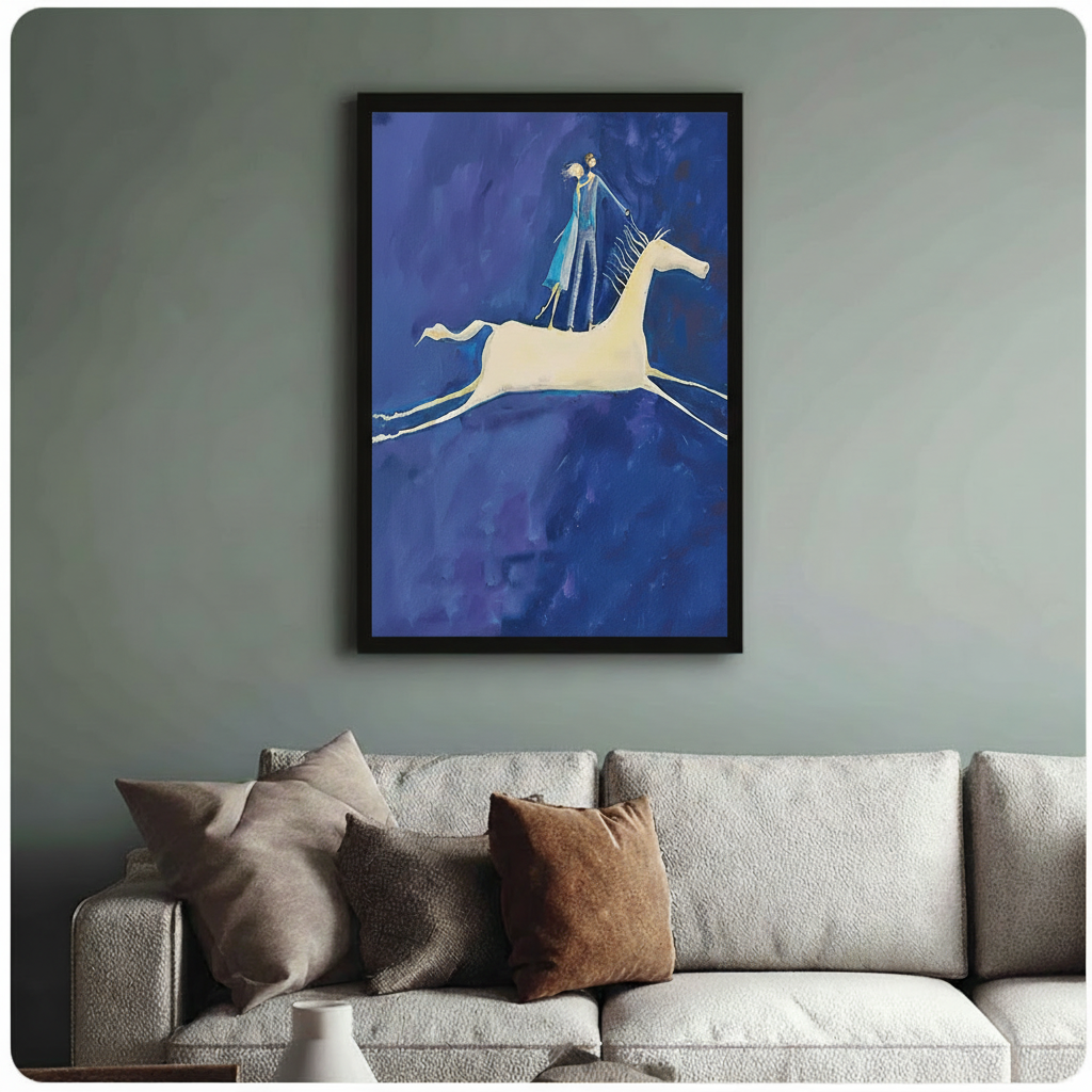Dreamy Blue Horse Rider Canvas Art Wall Art