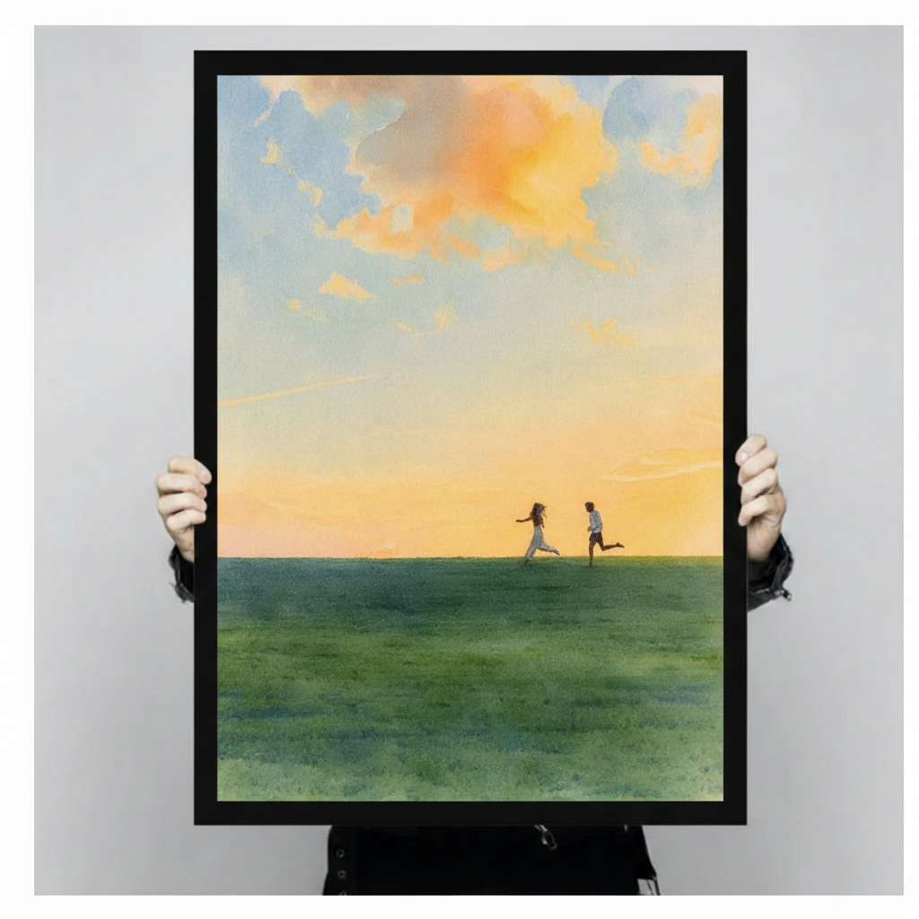 Romantic Sunset Couple Running Canvas Wall Art