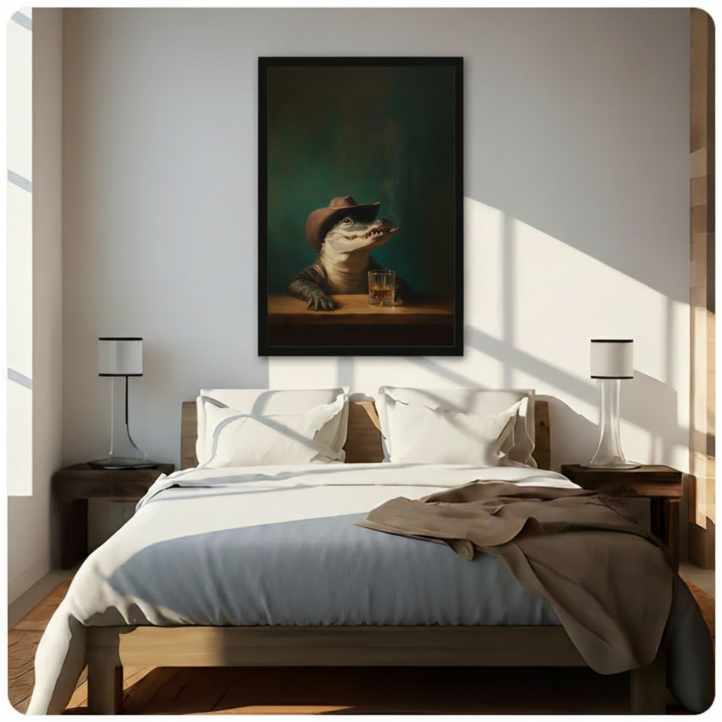 Cowboy Alligator Whiskey Dark Portrait Canvas Art