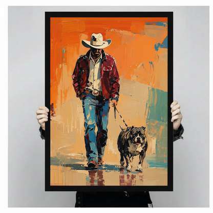 Cowboy & Pitbull Expressionist Canvas Wall Art