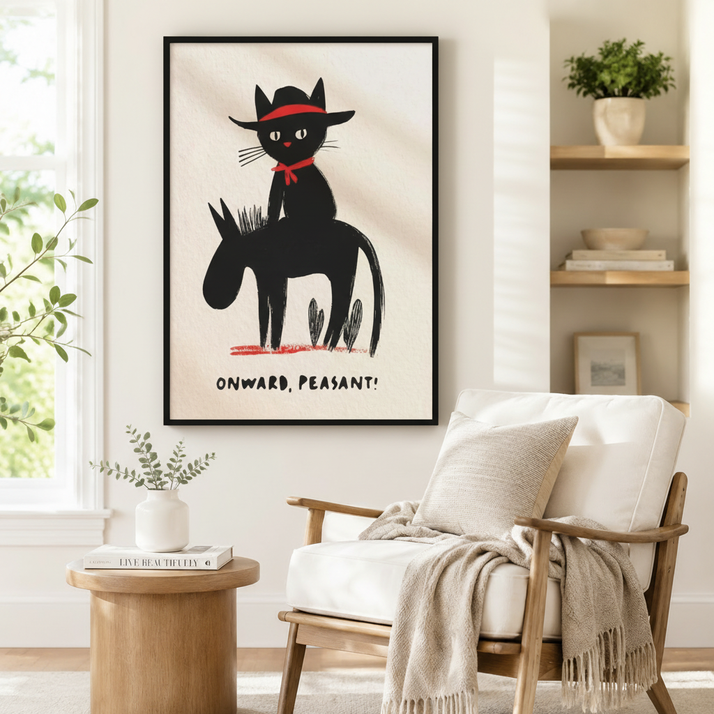 Onward Peasant Funny Cat Canvas Wall Art