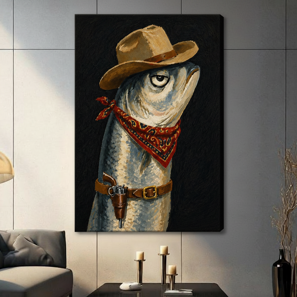 Cowboy Fish Outlaw Canvas Wall Art