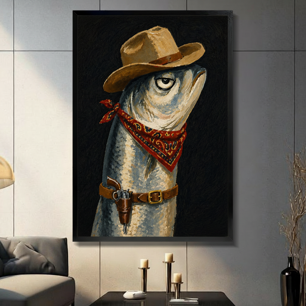 Cowboy Fish Outlaw Canvas Wall Art