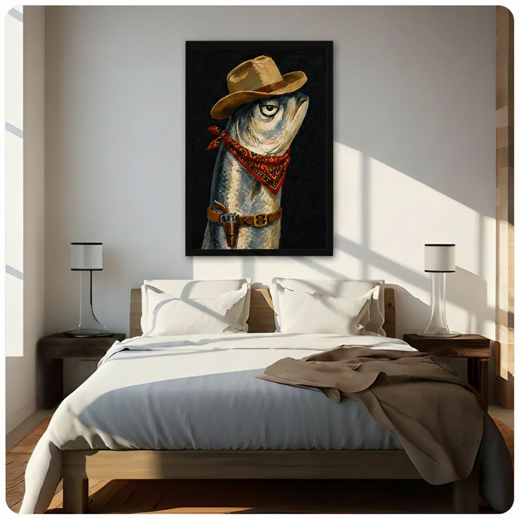 Cowboy Fish Outlaw Canvas Wall Art