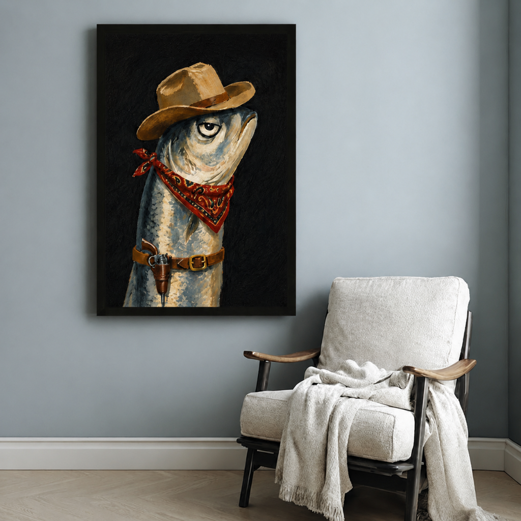 Cowboy Fish Outlaw Canvas Wall Art