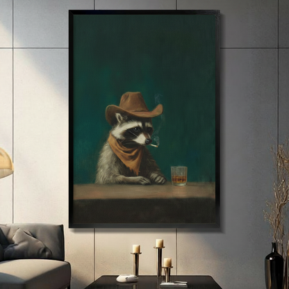 Western Cowboy Raccoon Whiskey Bar Canvas Art