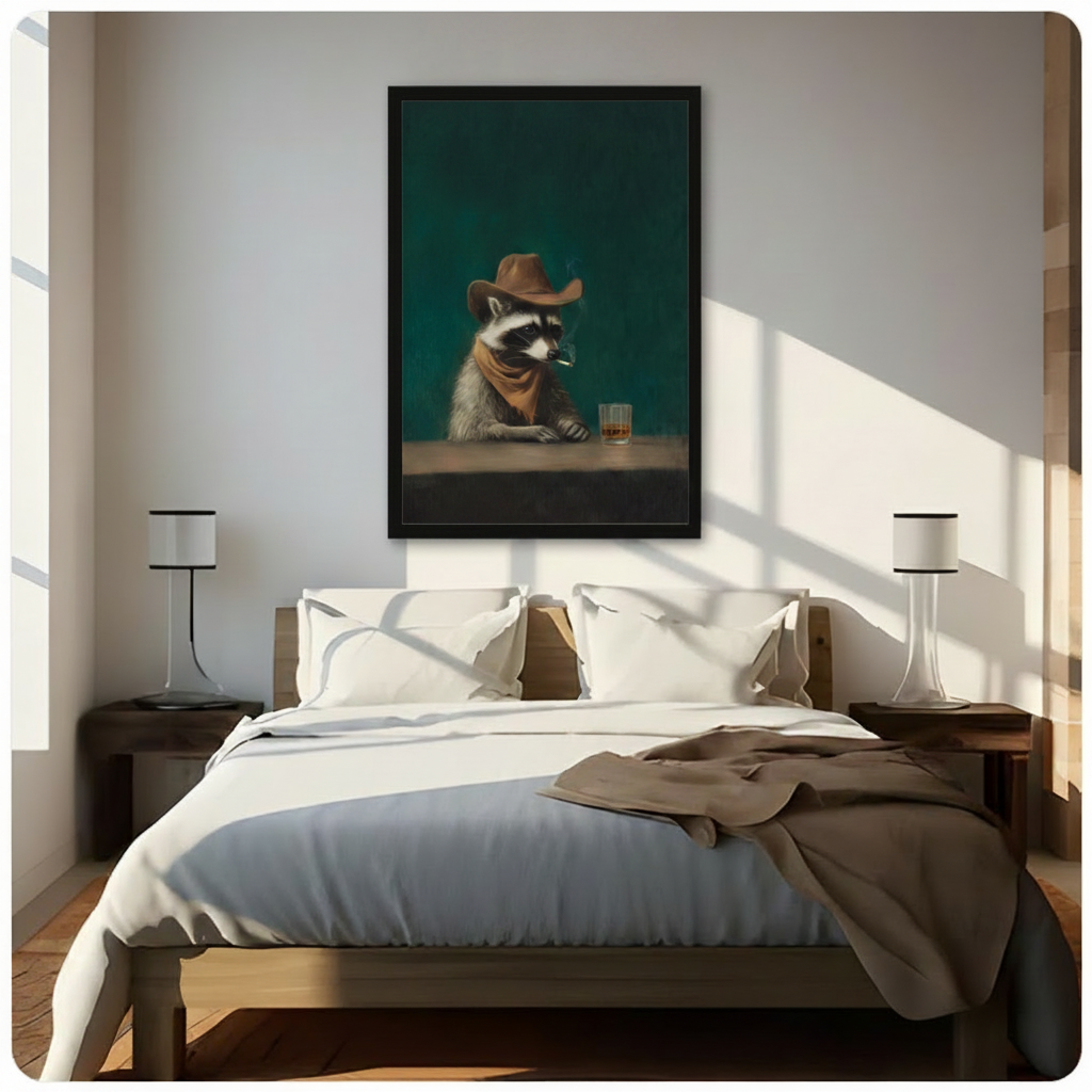 Western Cowboy Raccoon Whiskey Bar Canvas Art