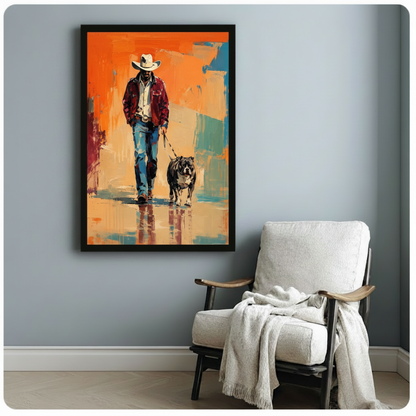 Cowboy & Pitbull Expressionist Canvas Wall Art