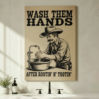 Funny Cowboy Wash Hands Western Canvas Art Wall Art