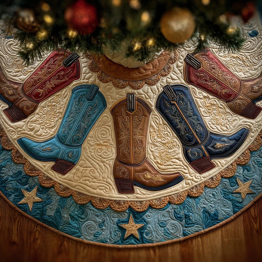 Cowgirl Rodeo Christmas Quilted Tree Skirt