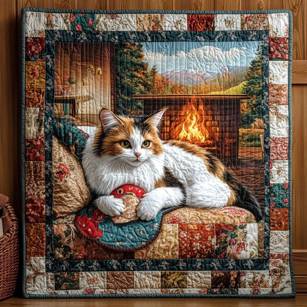 Cozy Cabin Cat Quilt Blanket