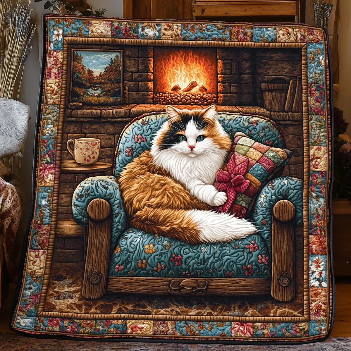 Cozy Cabin Cat Quilt Blanket