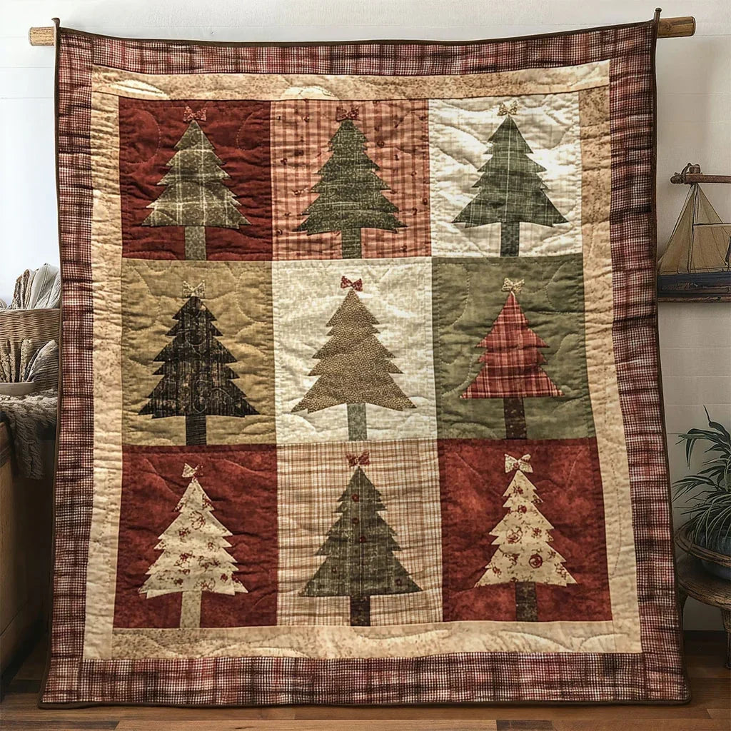 Cozy Cabin Christmas Tree Quilt Blanket