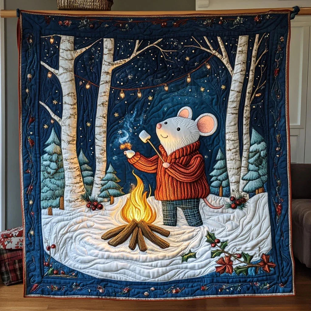 Cozy Camping Nightout With White Mouse Quilt Blanket