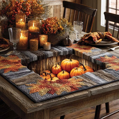 Cozy Candlelit Pumpkins Quilted Table Topper