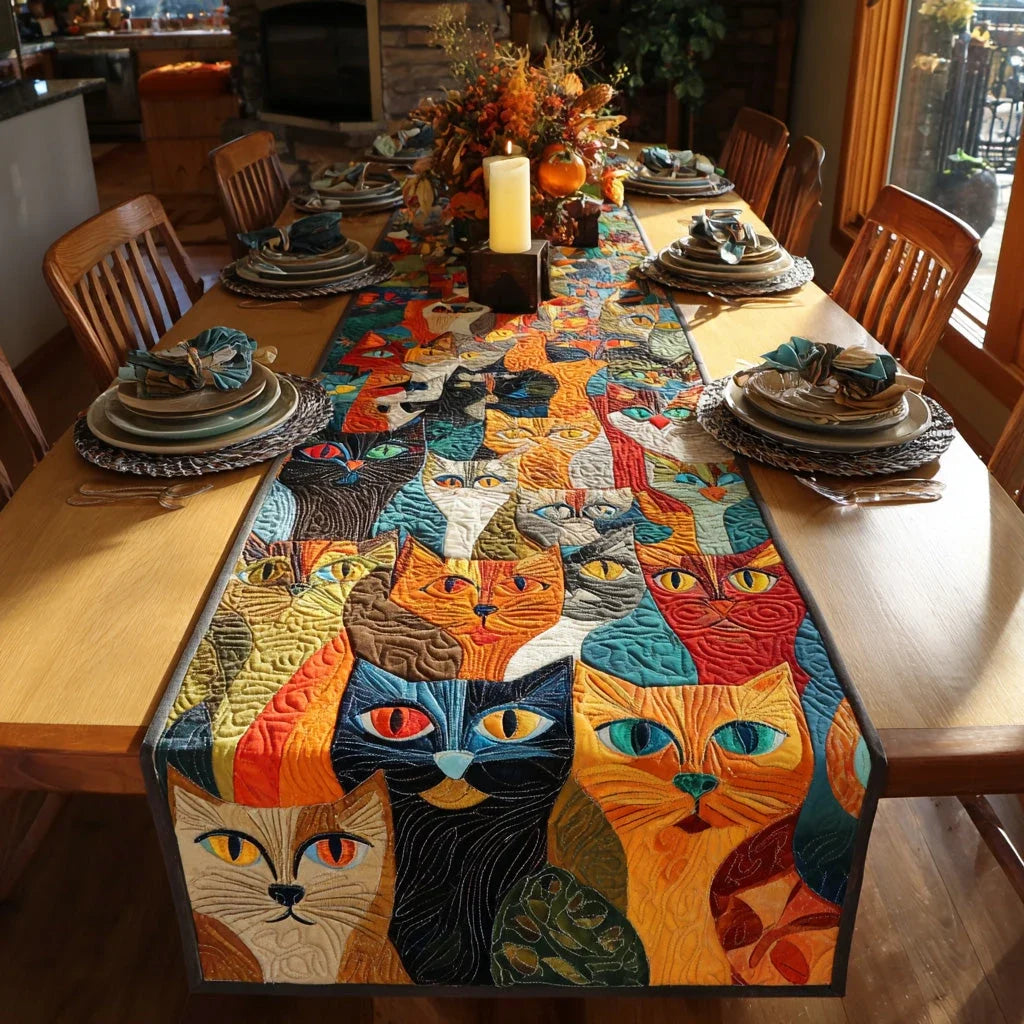 Cozy Cat Crowd Quilted Table Runner