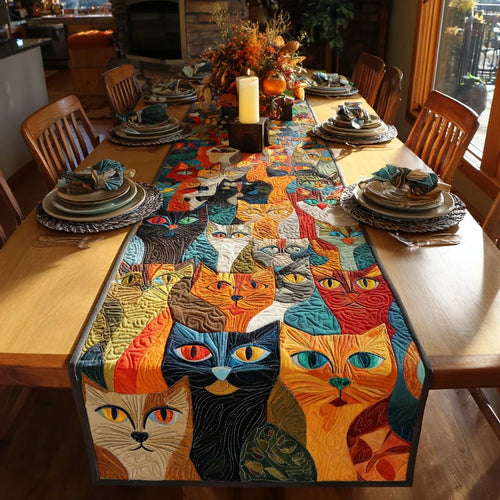 Cozy Cat Crowd Quilted Table Runner