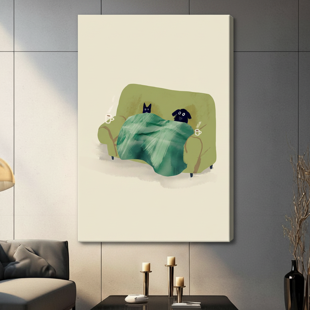 Cat Dog Cozy Sofa Blanket Canvas Wall Art