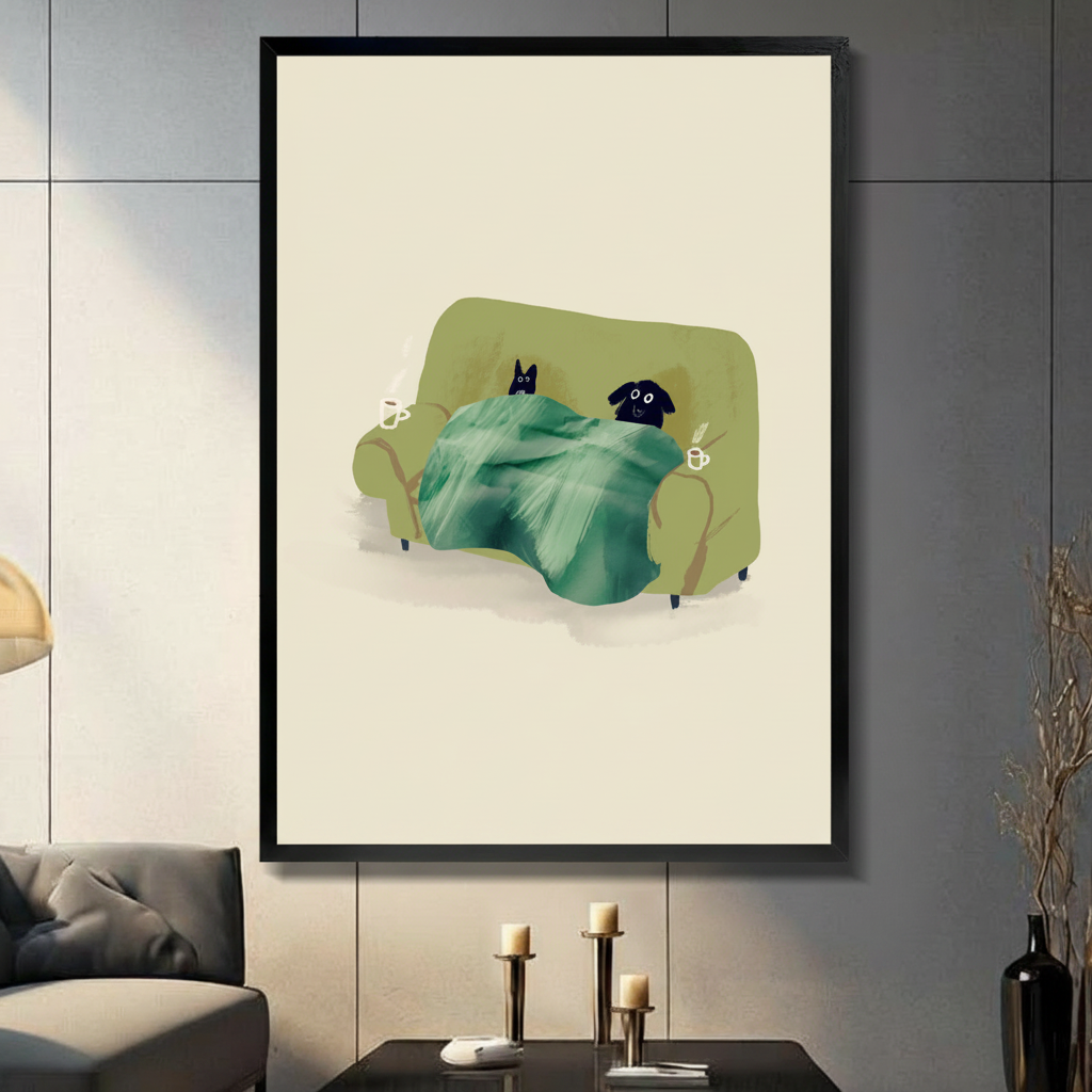 Cat Dog Cozy Sofa Blanket Canvas Wall Art