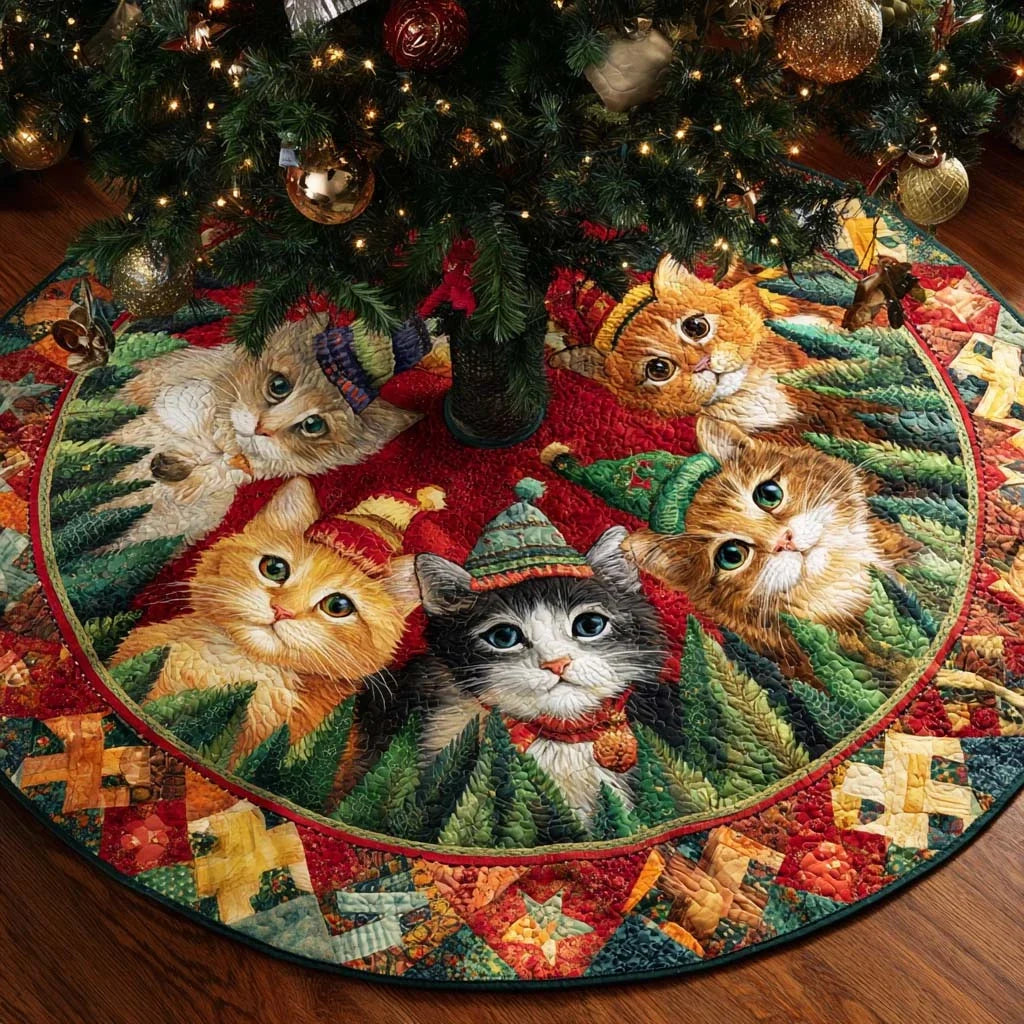 Cozy Cat Quilted Tree Skirt