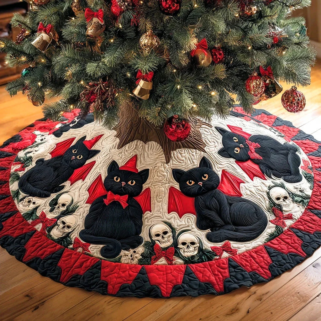 Cozy Christmas Feline Christmas Quilted Tree Skirt
