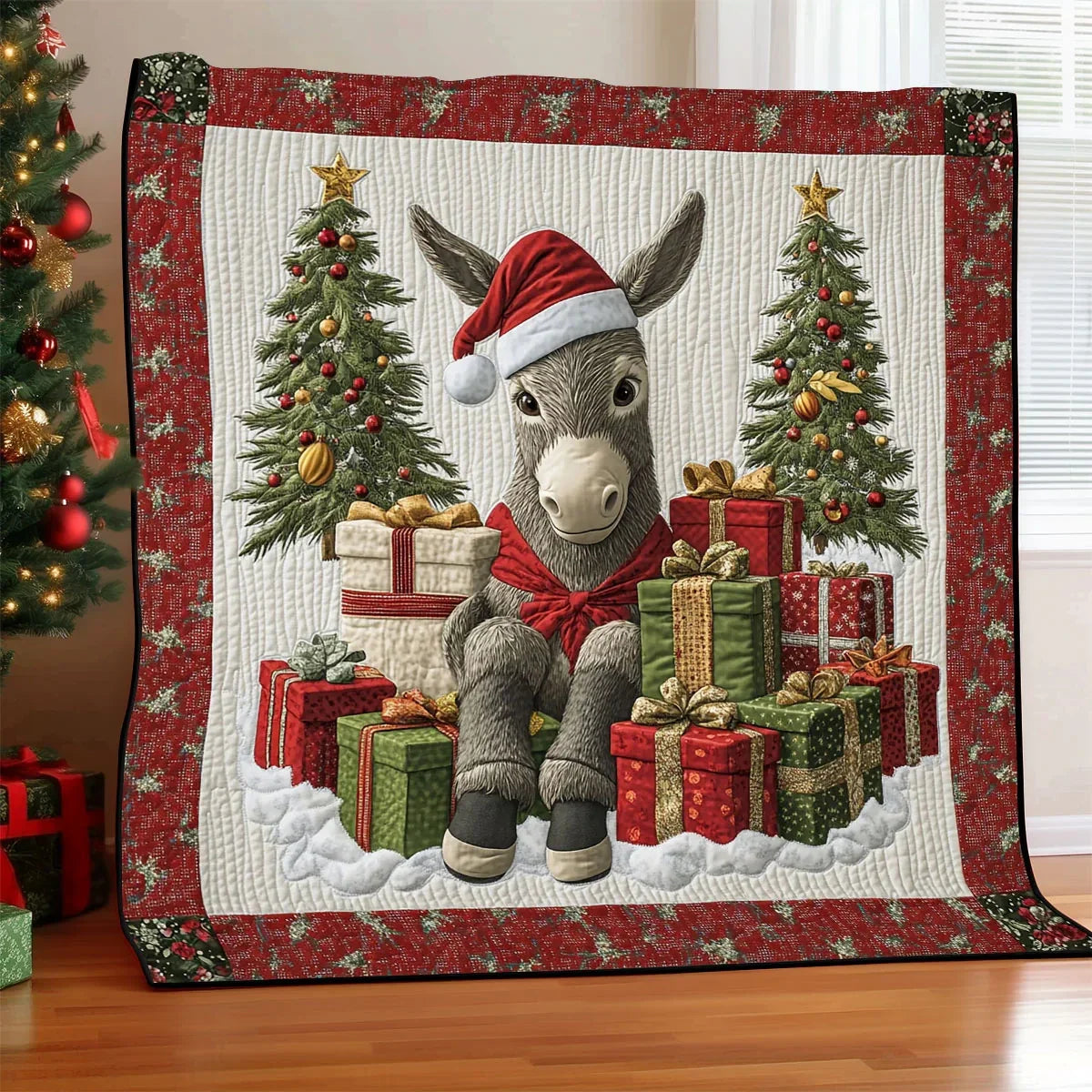 Cozy Donkey Christmas Quilt Blanket
