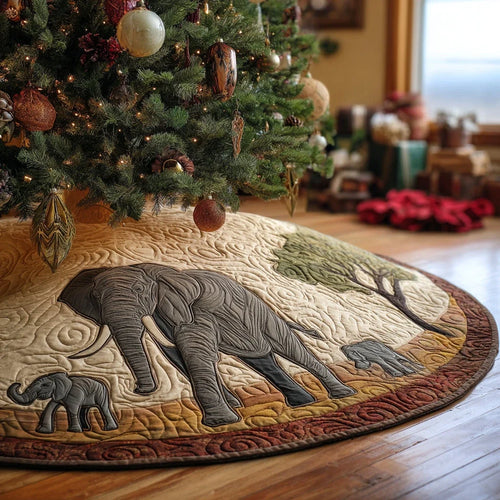 Cozy Elephant Christmas Quilted Tree Skirt