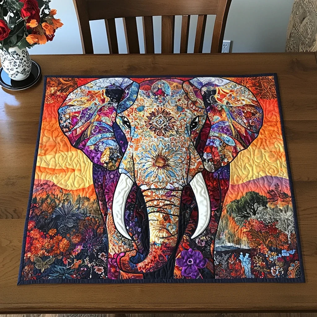 Cozy Elephant Quilted Table Topper
