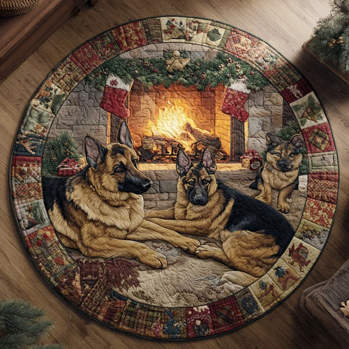 Cozy German Shepherd Cabin Quilted Round Mat