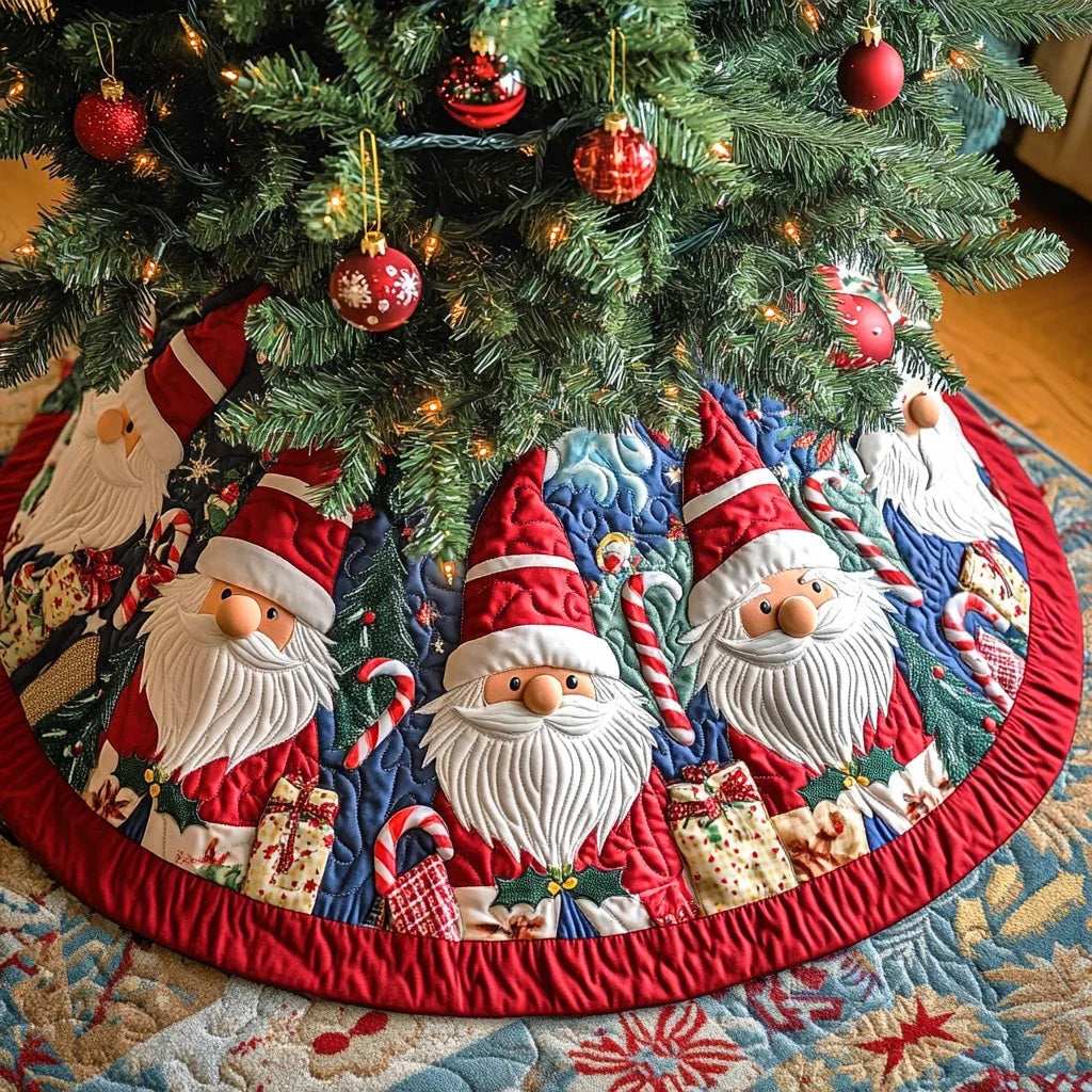 Cozy Gift Gnomes Christmas Quilted Tree Skirt
