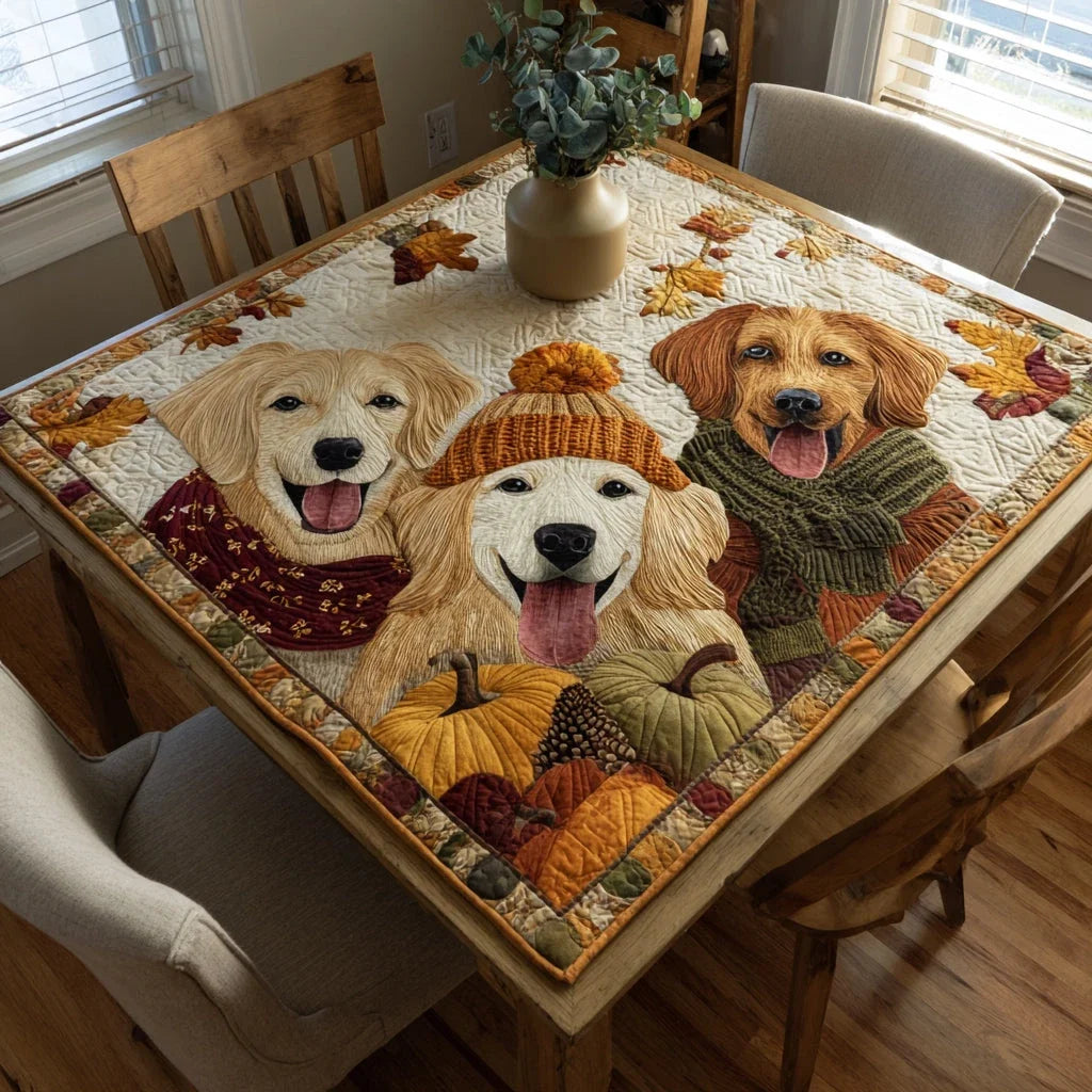 Cozy Golden Retriever Crew Quilted Table Topper