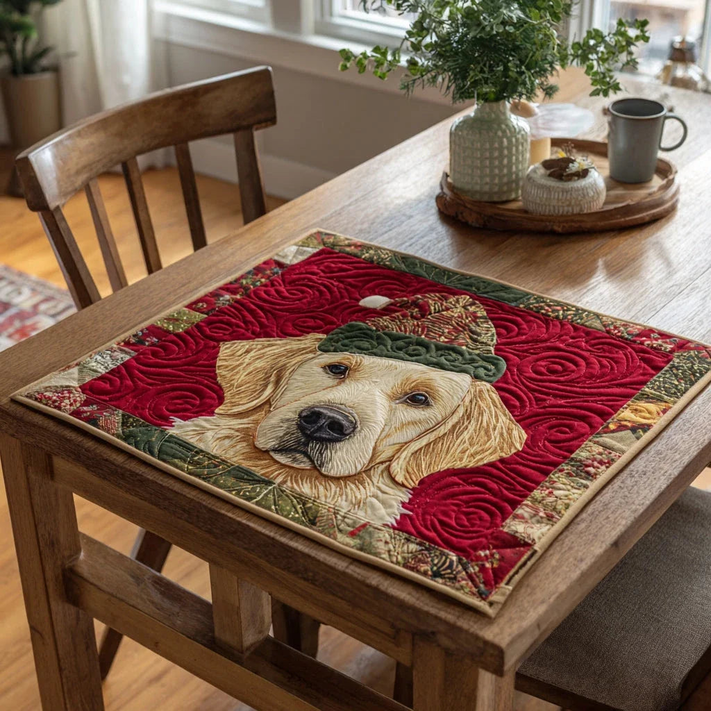 Cozy Golden Retriever Crew Quilted Table Topper