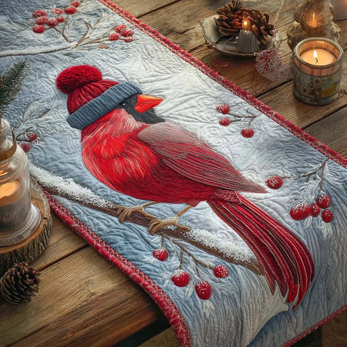 Cozy Hat Cardinal Quilted Table Runner