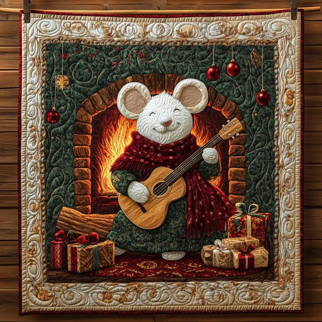Cozy Holiday Melody With White Mouse Quilt Blanket