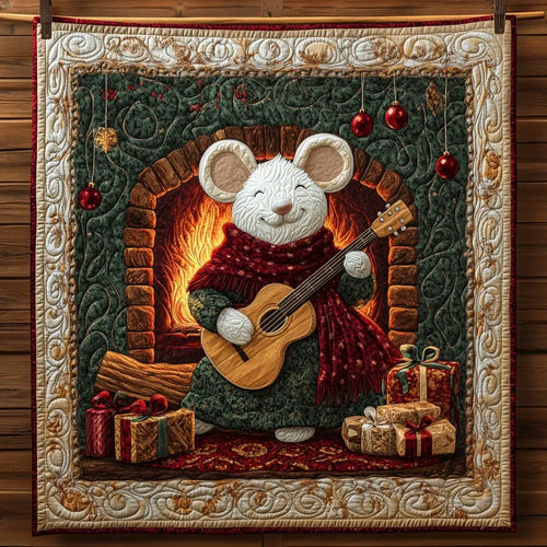 Cozy Holiday Melody With White Mouse Quilt Blanket