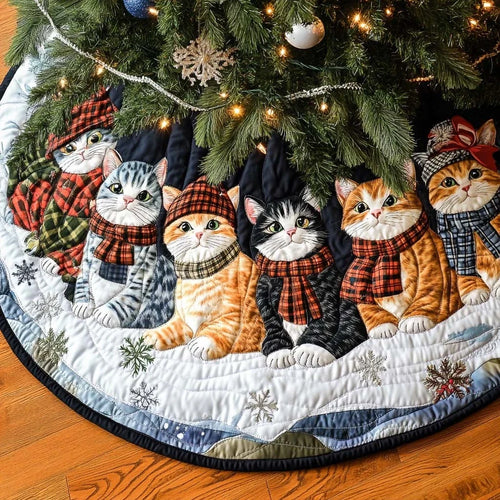 Cozy Kitty Time Christmas Quilted Tree Skirt