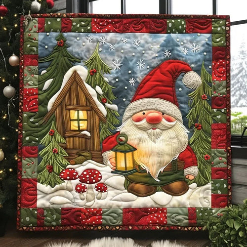 Cozy Lantern Gnome Quilt Blanket